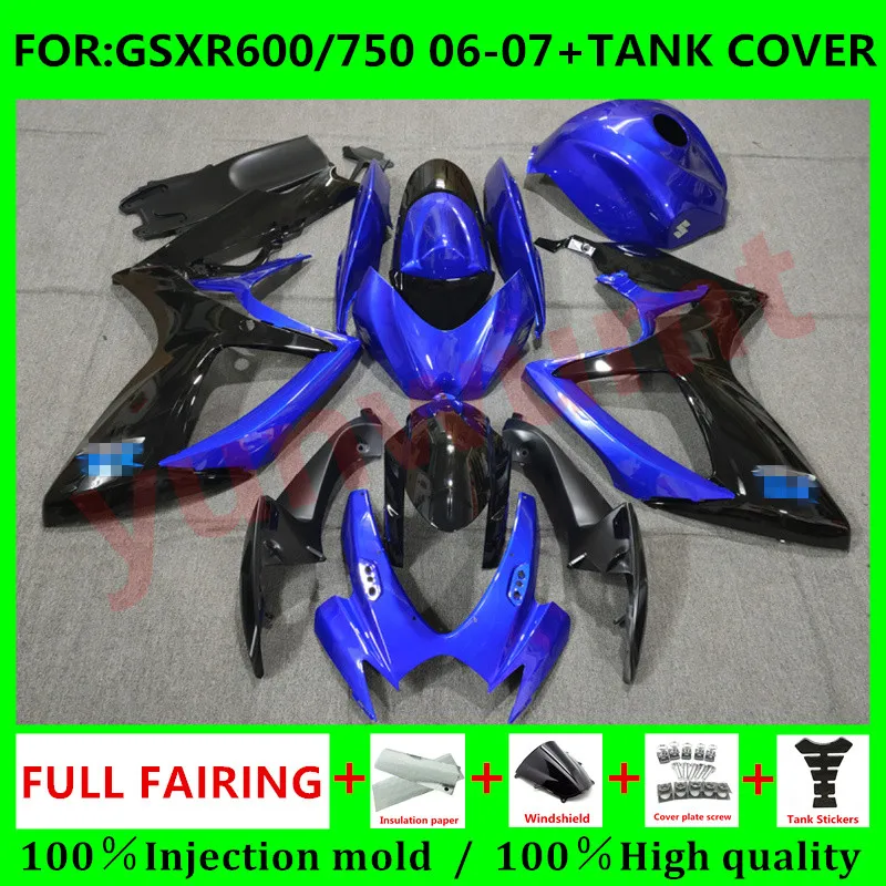 

Motorcycle GSX-R750 2006 - 2007 K6 Fairing Tank Cover GSXR 600 06-07 Bodywork for Suzuki GSXR600 06 07 Fairings set blue black
