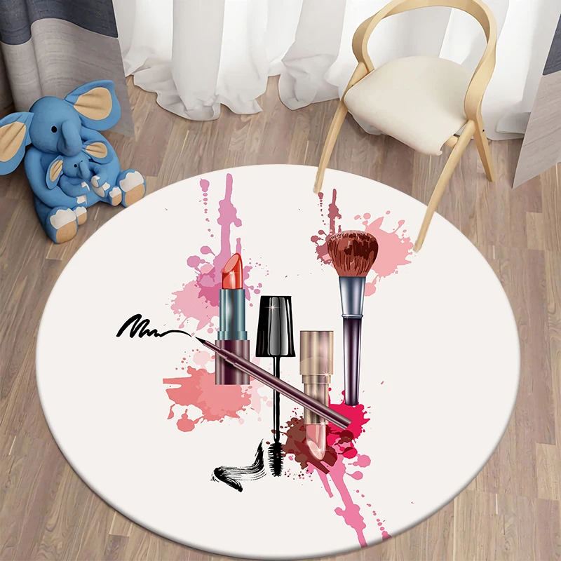 

Girls Cosmetics Area Rug Doormat Bedroom Carpet Mat for children Girls Nail Polish Lipstick Round Carpet for Living Room Rugs