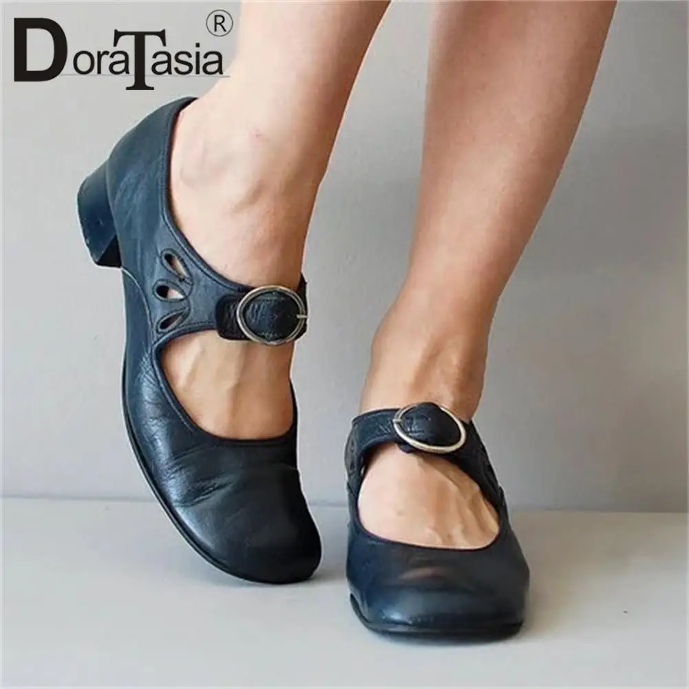 

DORATASIA Big Size 43 New Ladies Solid Mary Janes Pumps Fashion Buckle Chunky Heels women's Pumps Casual Office Woman Shoes