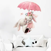 cute umbrella rabbit bunny wall stickers for children bedroom wall decor vinyl pvc decals home decor sticker baby nursery