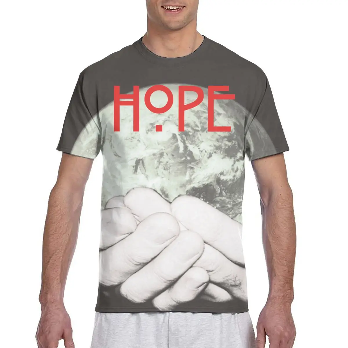 

2021 Love the Earth Men's Short Sleeve Full T-shirt Round Neck Polyester Casual Wear Comfortable Loose Fashion