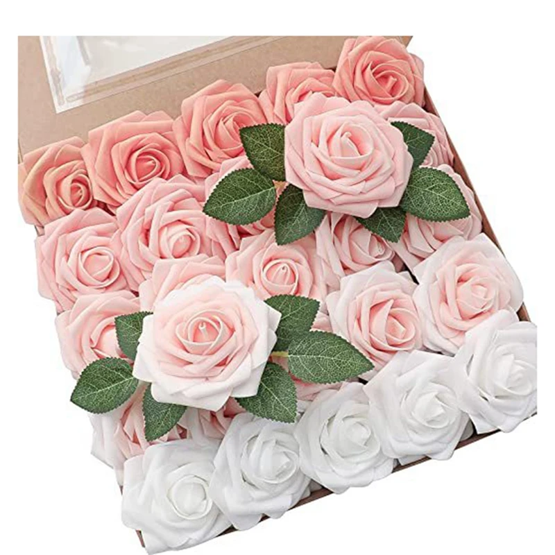 

25 Artificial Roses With Rod Home Decor Gradient Bouquet Arrangement Flowers For DIY Wedding Bouquet Decoration Durable
