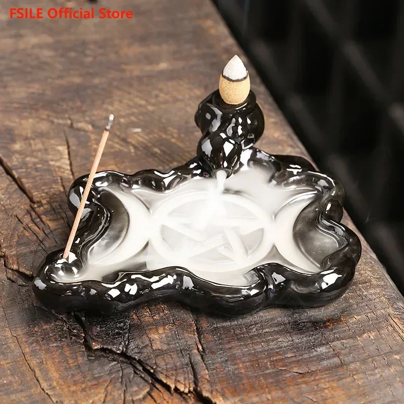 

FSILE Ceramic Smoke Backflow Incense Burner Home Decoration Creativity European and American Religious Jewelry Gift Crafts
