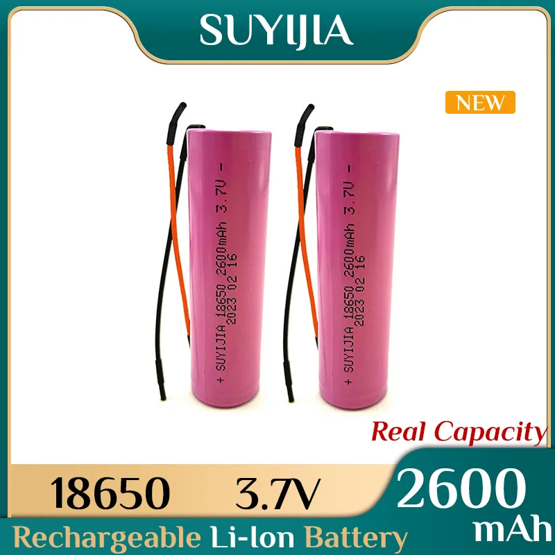 

18650 3.7V 2600mAh Li-Ion Battery for Instrumentation Model Aircraft Electric Shaver Flashlight DIY Battery with Silicone Cable