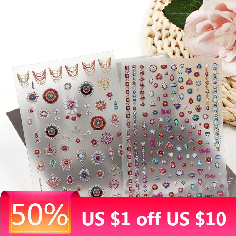 3D наклейки для ногтей 1 шт. богемный узор стразы черные белые тотемы украшения