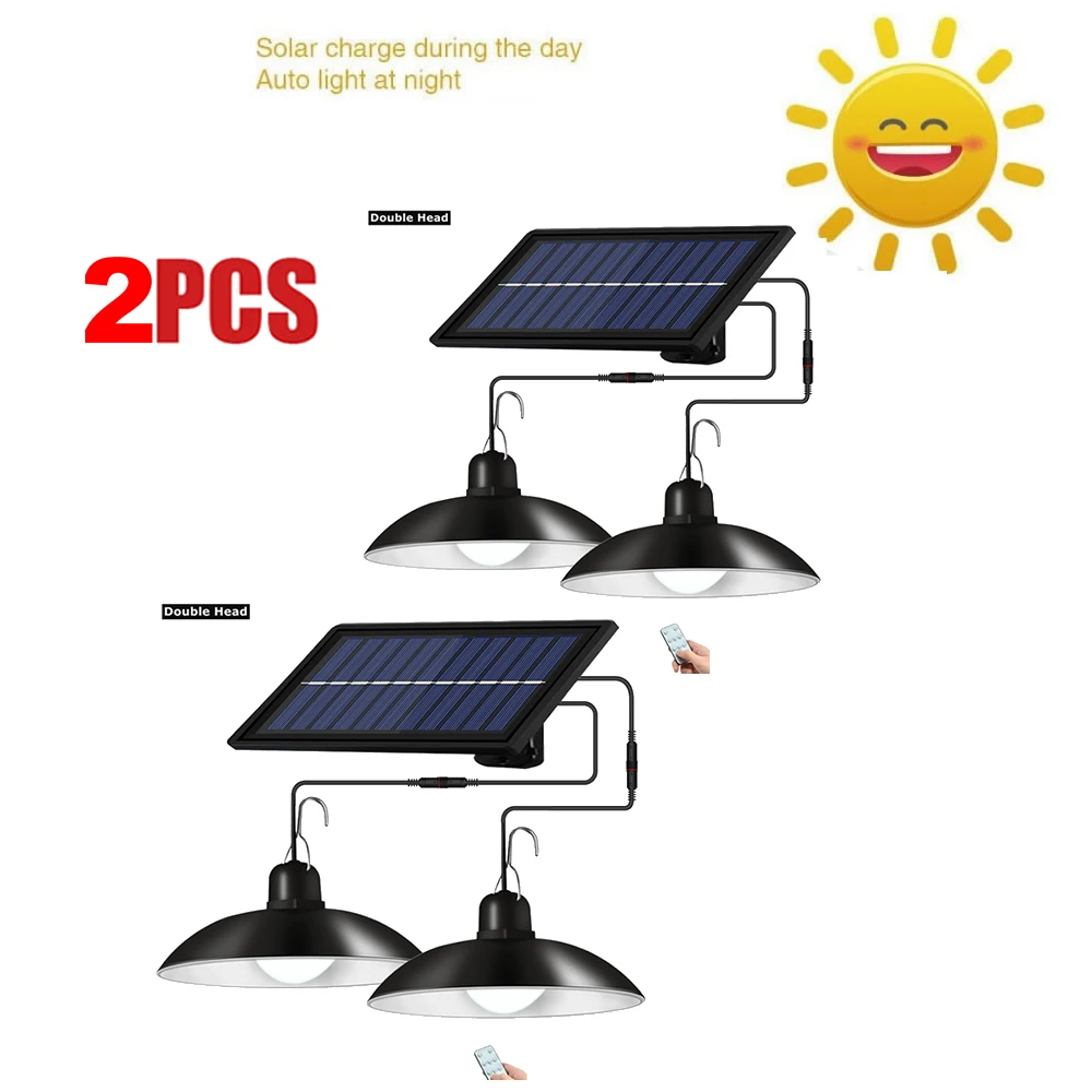 

remote 30 led 2 head Retro Lampshade Solar Pendant Lamp Led Outdoors Indoor Chandelier Solar Light White Garden Lighting for Hom