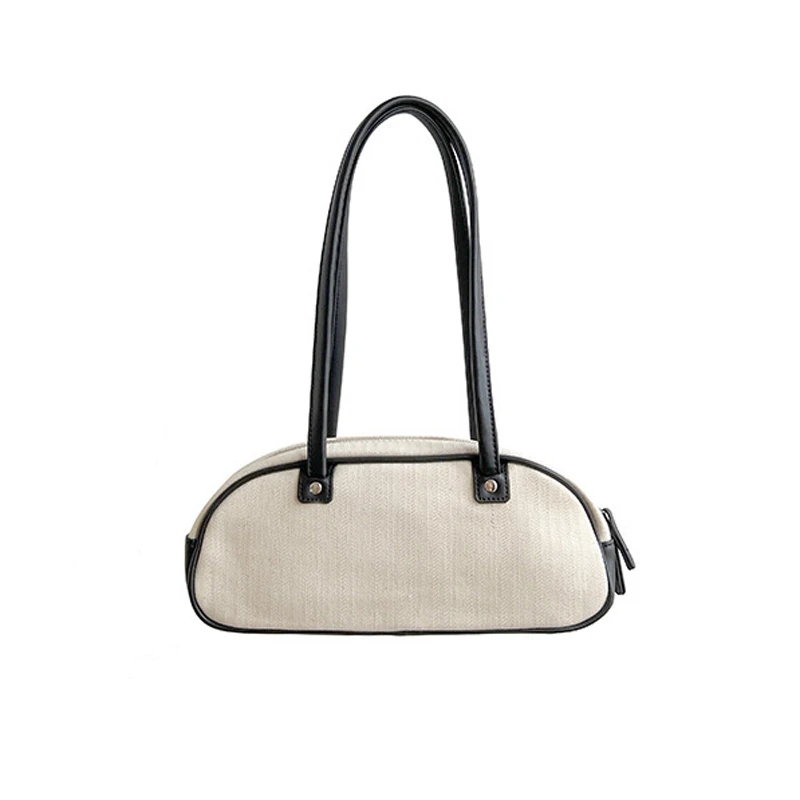 

2022 Canvas Bag Women New Canvas PU Leather Patchwork Zipper Women Handbags Korean Ladies Small Hobos Shoulder Bag Whole Sale