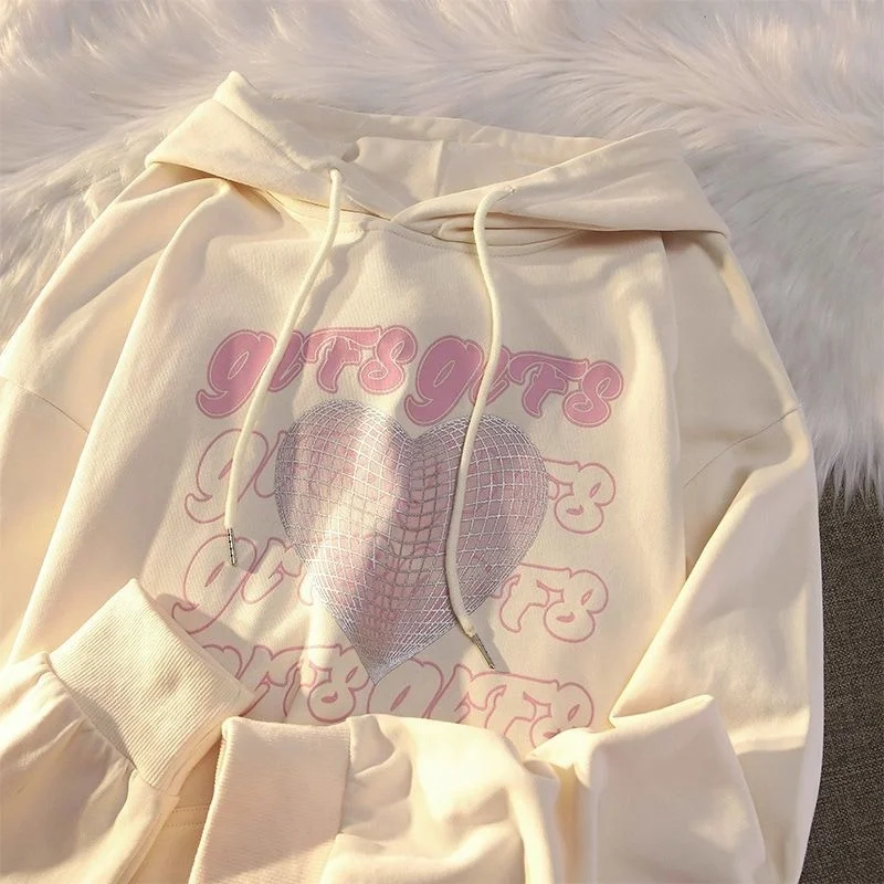 

Креативный свитер с капюшоном и надписью love для мужчин и женщин, свободная куртка оверсайз с длинным рукавом, топ на весну и осень, одежда дл...