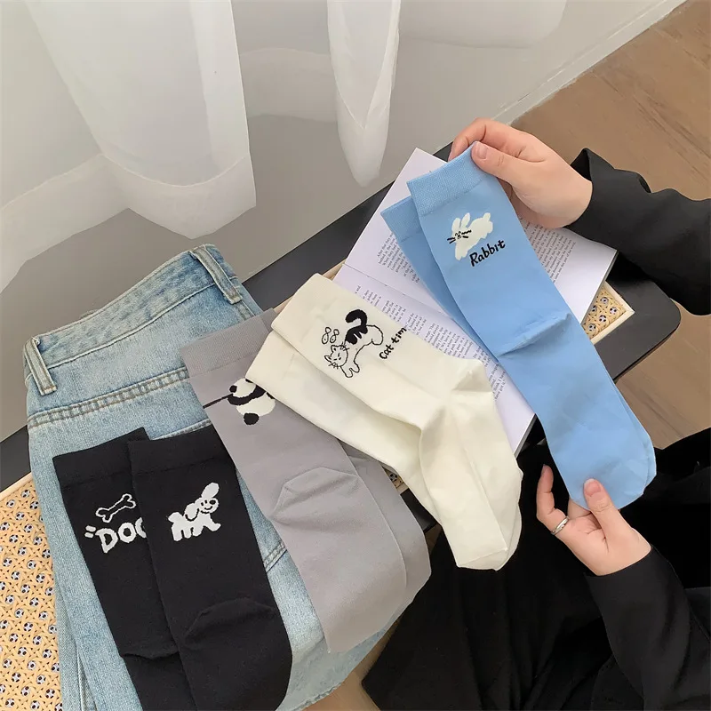 Женские Весенне-летние Тонкие Хлопковые Носки С Милыми Животными (кошка Собака)