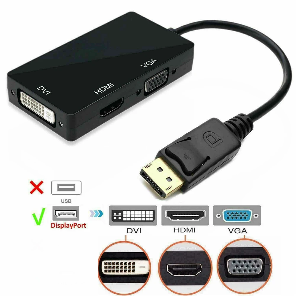 100 шт. многофункциональный адаптер 3 в 1 displayport DP папа-HDMI DVI VGA мама кабель