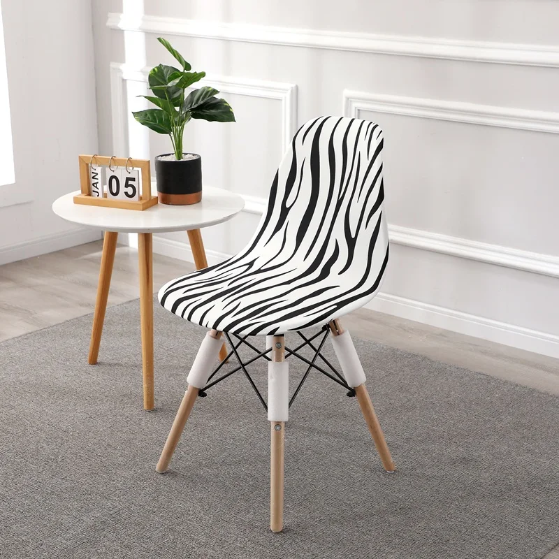 

1/2/4/6Pc Shell Chair Seat Cover Spandex Printed Armless Chair Covers Kitchen Dining Room Wedding Banquet Zebra Chairs Slipcover