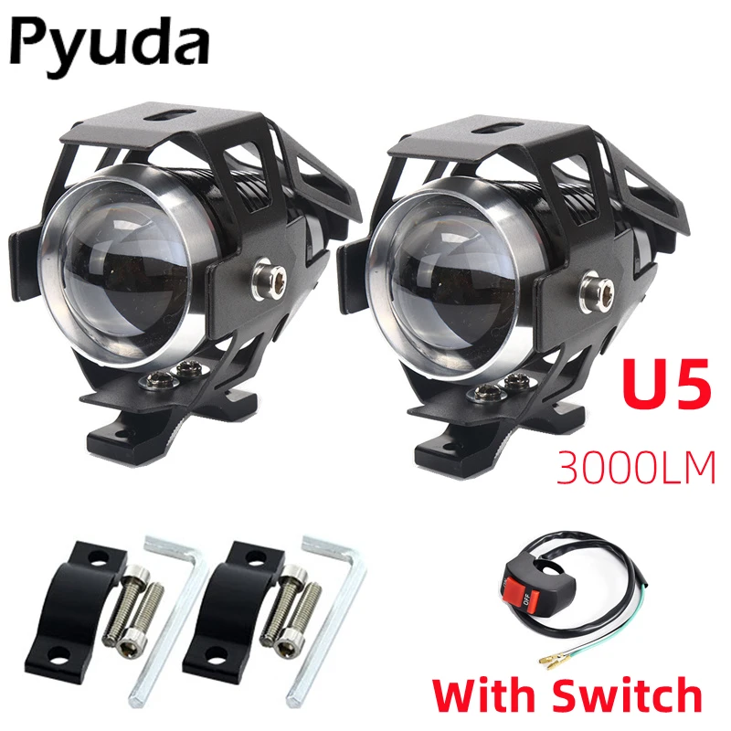 

2X Motorcycle Headlights Auxiliary Lamp U5 led motorbike Spotlight Accessories 12V Moto DRL Spot Head Lights