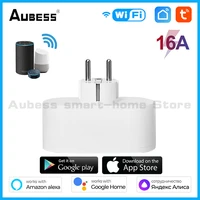aubess wifi 16a eu smart socket 2 in 1 wireless app tuya remote control alexa alice google home voice control power outlet plug
