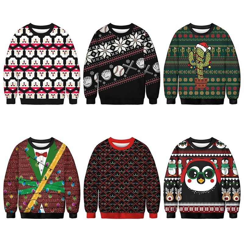 Hot New Autumn Christmas Casual Men And Women With The Same Paragraph Long-Sleeved Sweater Round Neck Pullover Tops