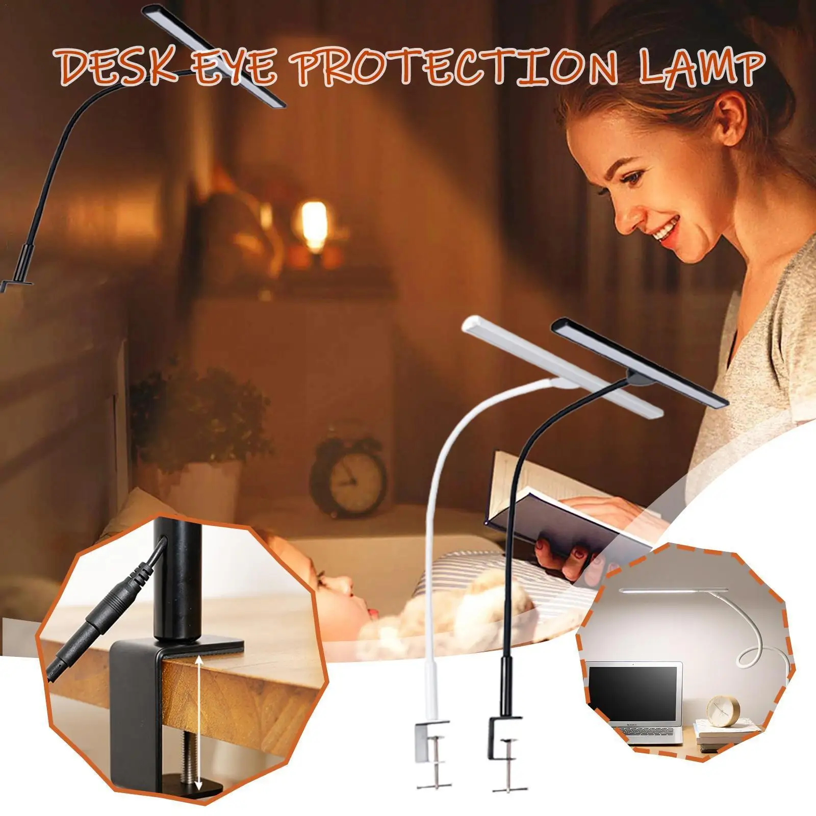 

Светодиодная настольная лампа с зажимом, современный архитектурный прибор для ухода за глазами и гибкой S-образной горловиной, светильник д...