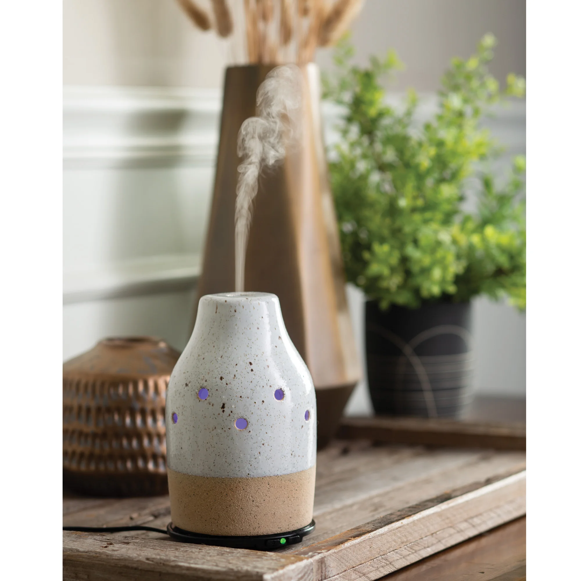 

Rustic White Medium Ceramic Essential Oil Diffuser, White