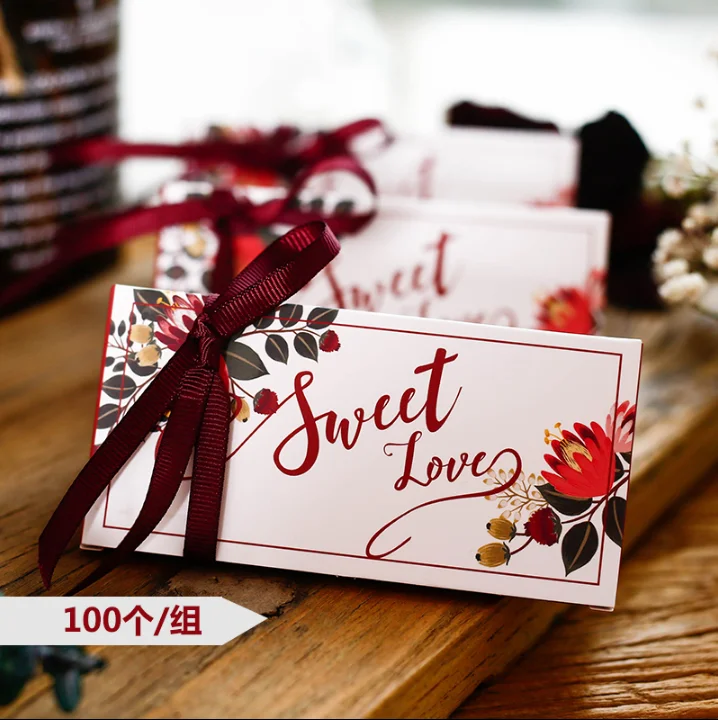 

100 Pcs New Creative Sweet Love Wedding Favors Candy Boxes Wedding Party Gift Box Chocolate Box With Ribbons