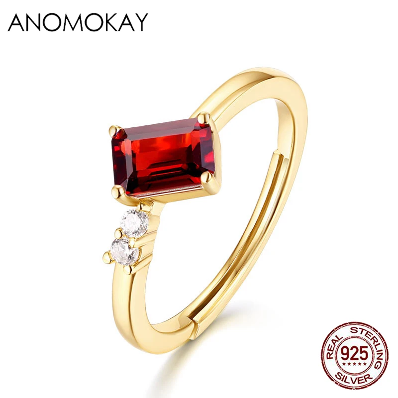 

Anomokay Big Red Crystal Women 925 Silver Rings Set with White CZ Luxury Resizable Jewelry Gift