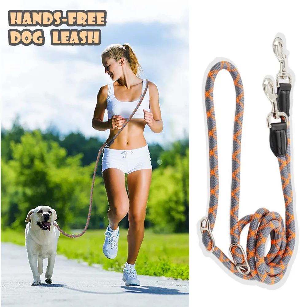 2.6M Hands Free Dog Slip Leash for Running Multifunctional Dog Training Leads Nylon Double Leash for Puppy Small & Large Dogs
