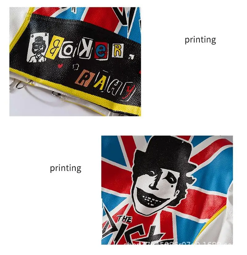 Women's spring and autumn new street hip-hop rock punk fun pattern graffiti printing heavy industry rivet leather jacket spot