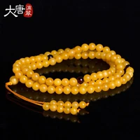 new arrival natural stone yellow beeswax amber bracelet 108 beads smooth round loose fine jewelry making diy bracelets 5 6mm