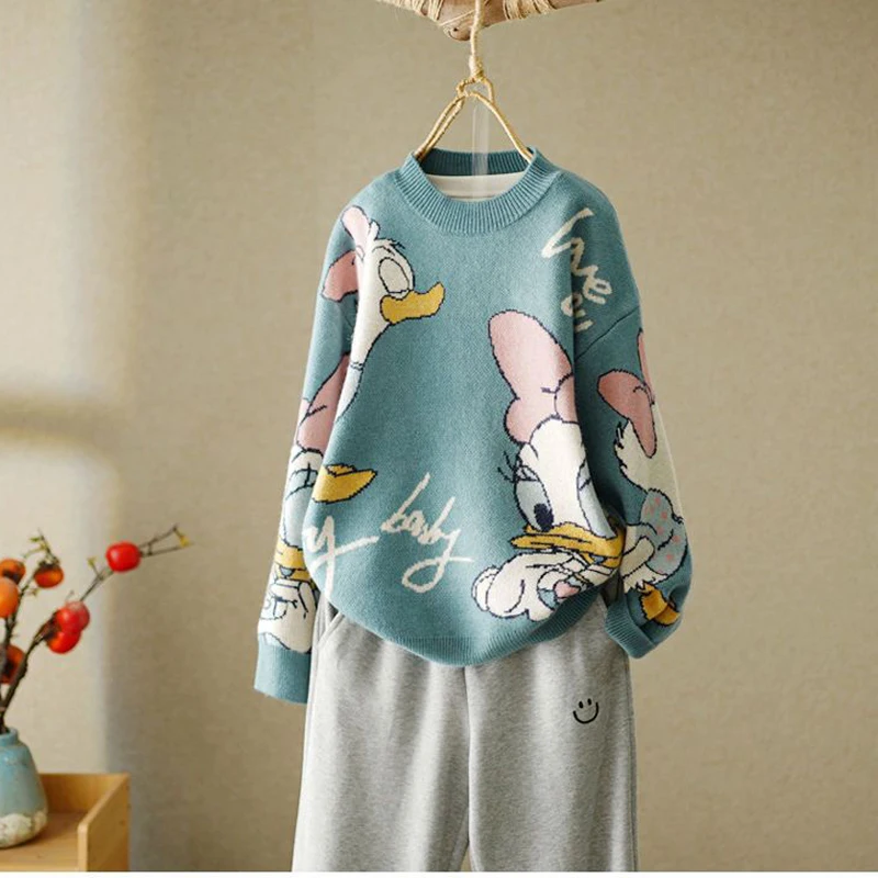 

TPJB New Female Duck Long Sleeve Autumn Cardigan Jumper Top Turtleneck Pullovers Casual Sweaters Women Winter Loose Sweater Girl