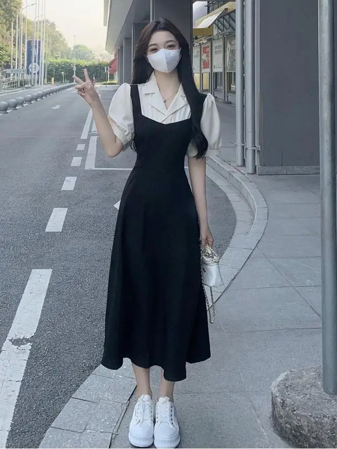 Женское летнее платье-трапеция большого размера с коротким рукавом и поясом