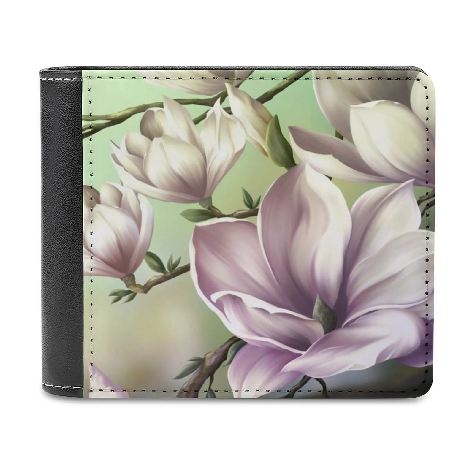 

Magnolia Leather Wallet Men Slim Purse Card Holder Wallets Money Bag Flower Floral Magnolias Landscape Blooming Blossoms
