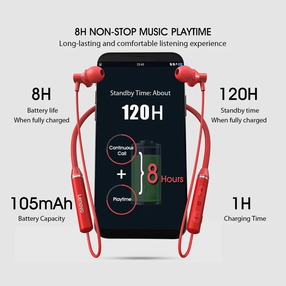 Lenovo Bluetooth Earphones HE05 Wireless Earbuds Magnetic Neckband Earphone Waterproof Sport Headset with Mic Noise Cancelling enlarge