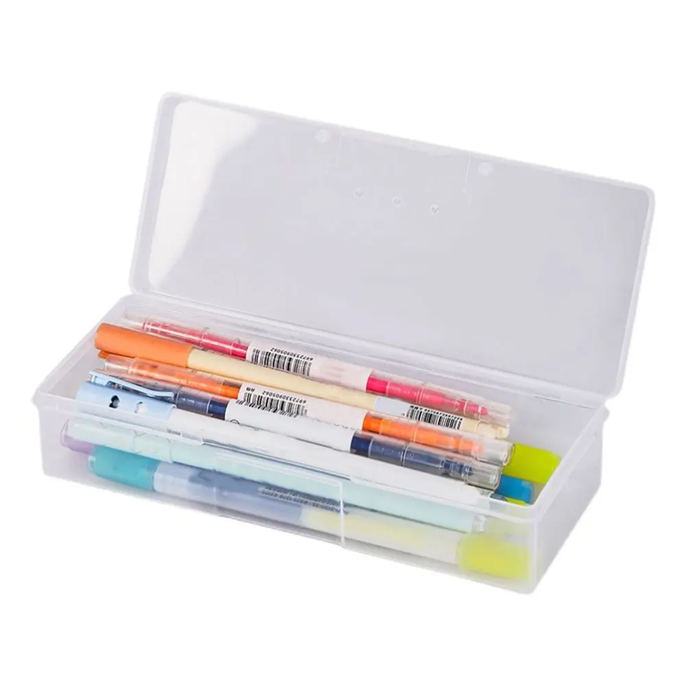 

Portable Durable Stationery Storage Eraser Pencil Case Transparent Box Large Capacity Kids Adults PP Plastic Office Waterproof
