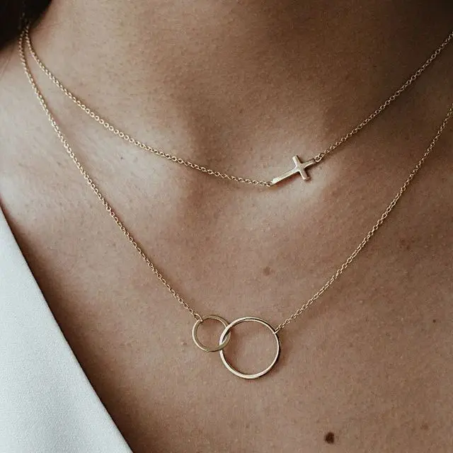 

Minimalist Small Round Pendant Necklace Women Fashion Gold Silver Color Geometric Short Chain Necklace Chokers Jewelry