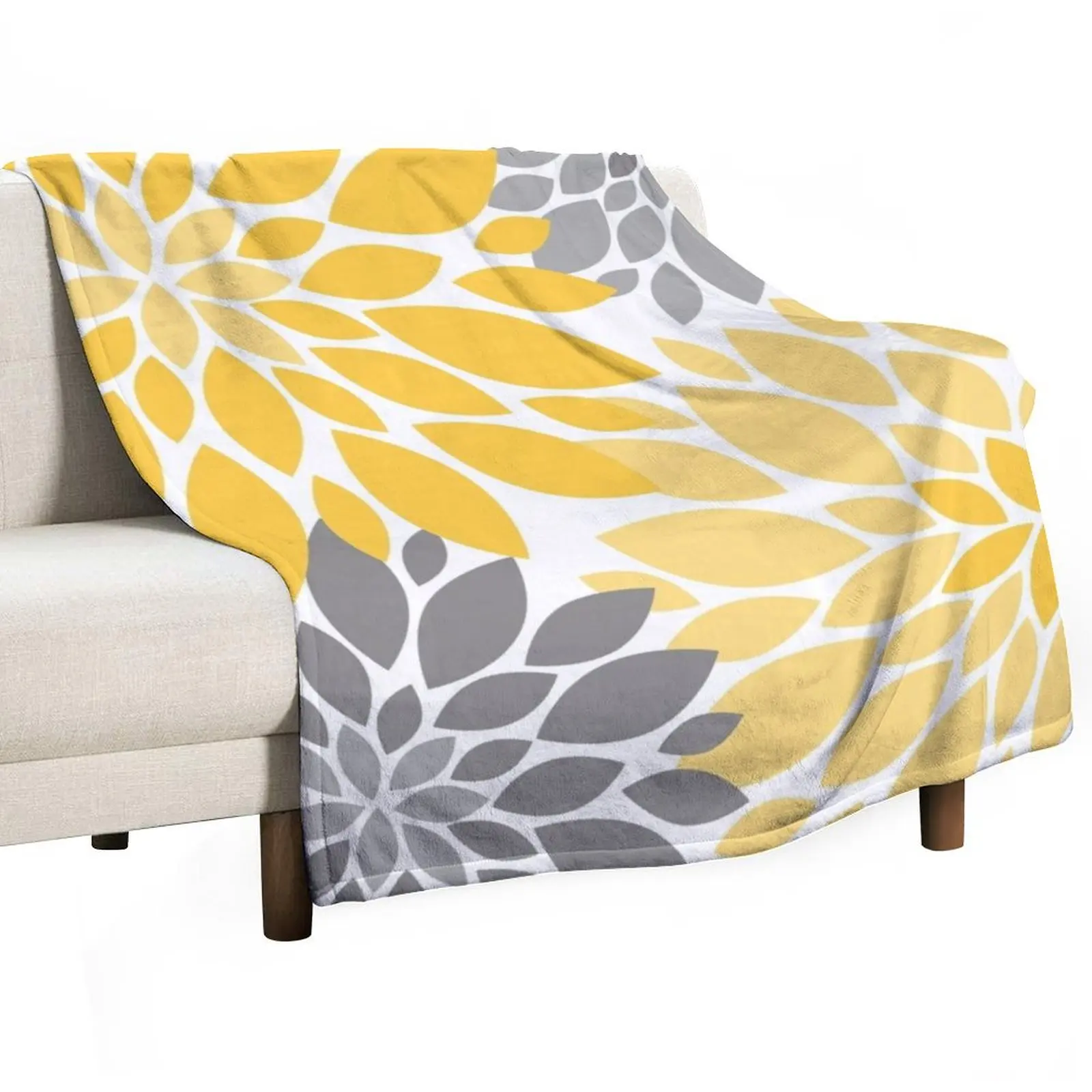 Желтое и серое одеяло с цветочным узором Dahlia декоративные одеяла пледы большие