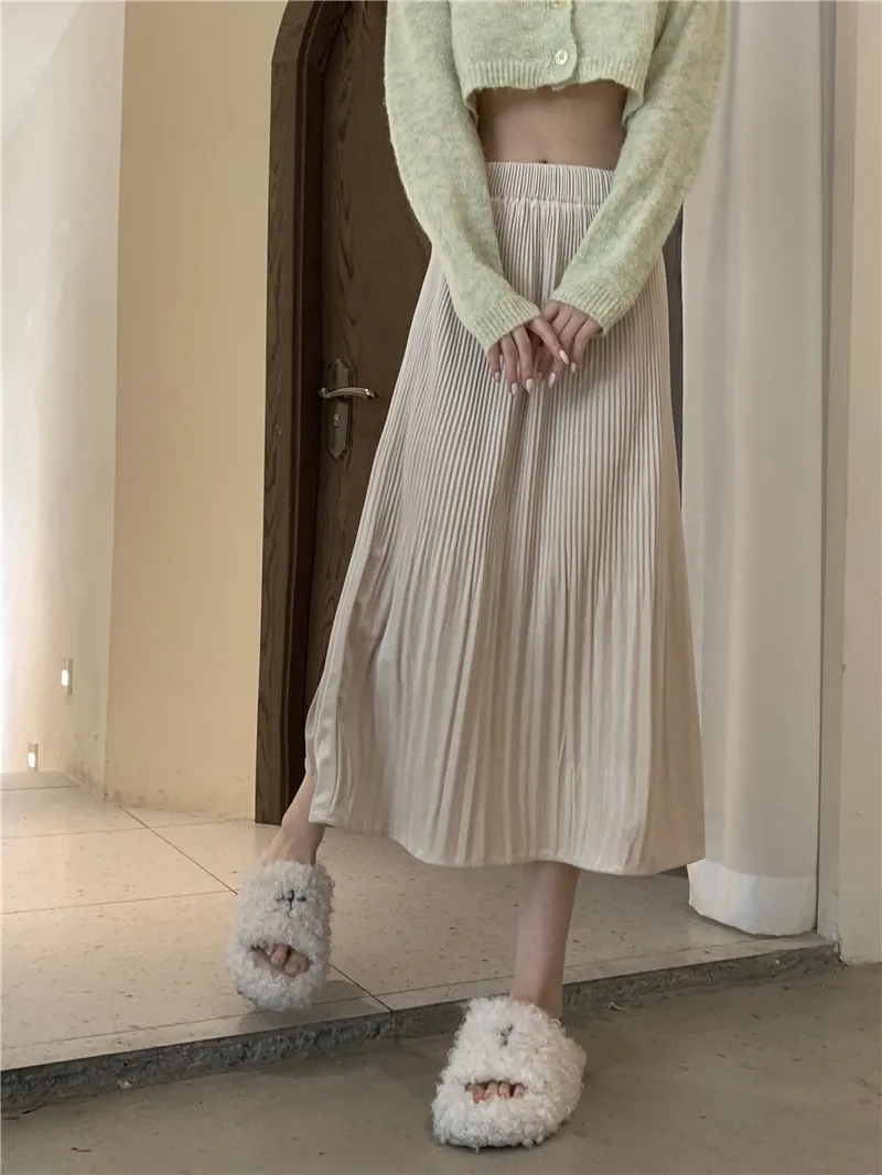 

2022 Korean Vintage Velvet Pleated Pleated A-line Skirt Women's Autumn And Winter New High-waisted Slim Long Skirt Free Shipping