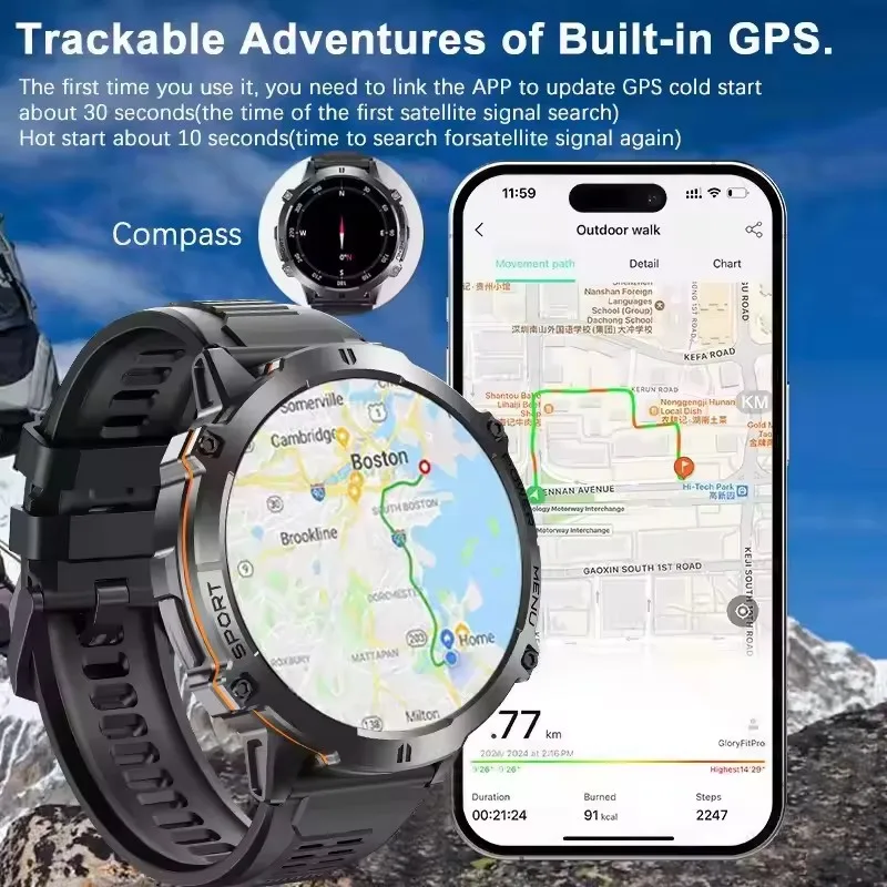 Фото 2025 Новые военные GPS-позиции Смарт-часы Встроенный GPS 1000 мАч Батарея Компас BT Вызов 10 АТМ Водонепроницаемый Спортивный Браслет Для Плавания Мужчины №4