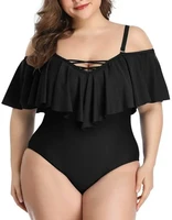 plus size swimwear one piece ruffled swimsuit women shoulder off bathing suit large size monokini bandage swimsuit
