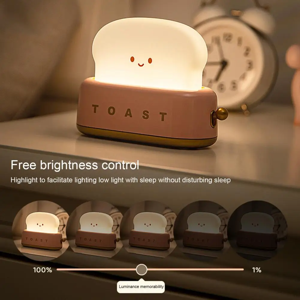 

LED Bread Maker Night Light Dimming Toast Lamp Bedroom Children Timing Sleeping Lamps Fun Switch Mood Lights Gift USB Charging