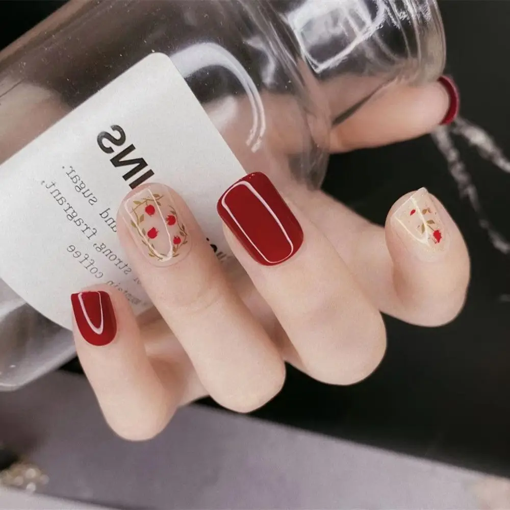 

New Short Square False Nails Chinese red Nail Finished Products Fake Nails Nail Patch Removable