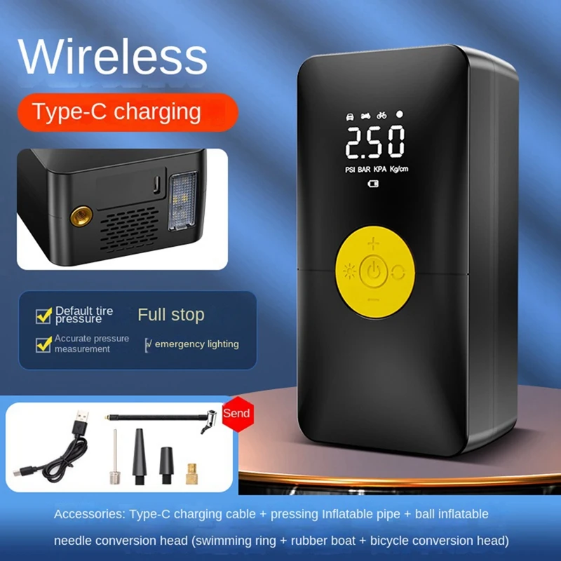 Насос воздушный аккумуляторный для шин портативный компрессор с разъемом Type-C