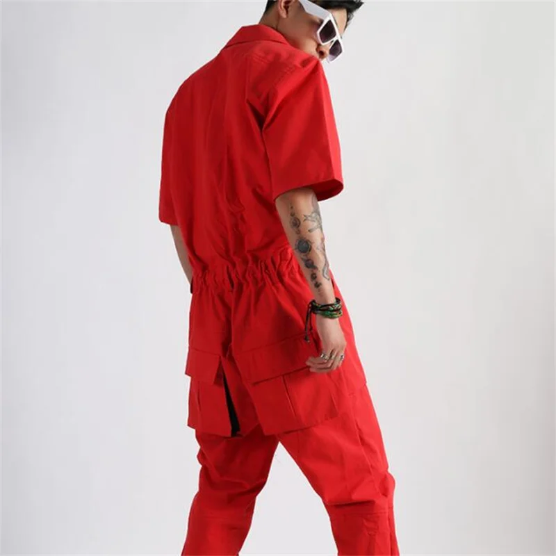 Рубашка мужская сиамская красная с коротким рукавом в стиле ретро | Мужская