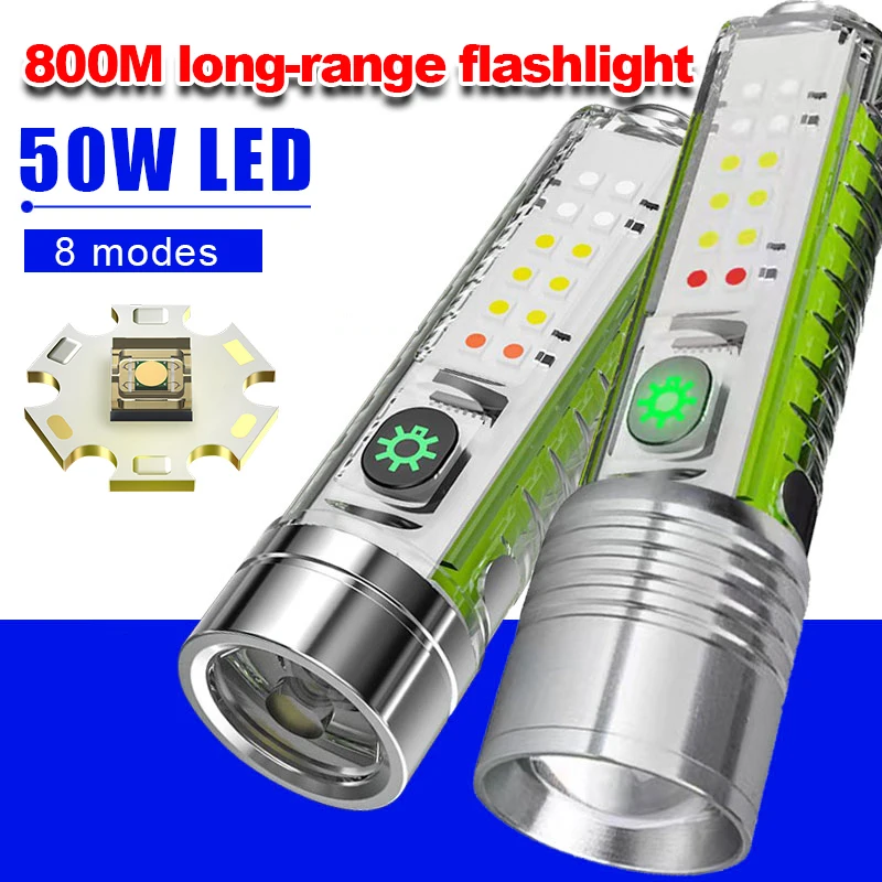 

9999000LM Super Bright LED Flashlight 8 Modes With White Red Blue Purple Side Light And Strong Magnets 8 hours LED Zoom Lighting