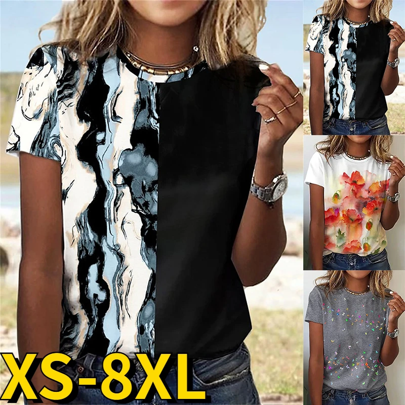 

Женская футболка с коротким рукавом, круглым вырезом и принтом