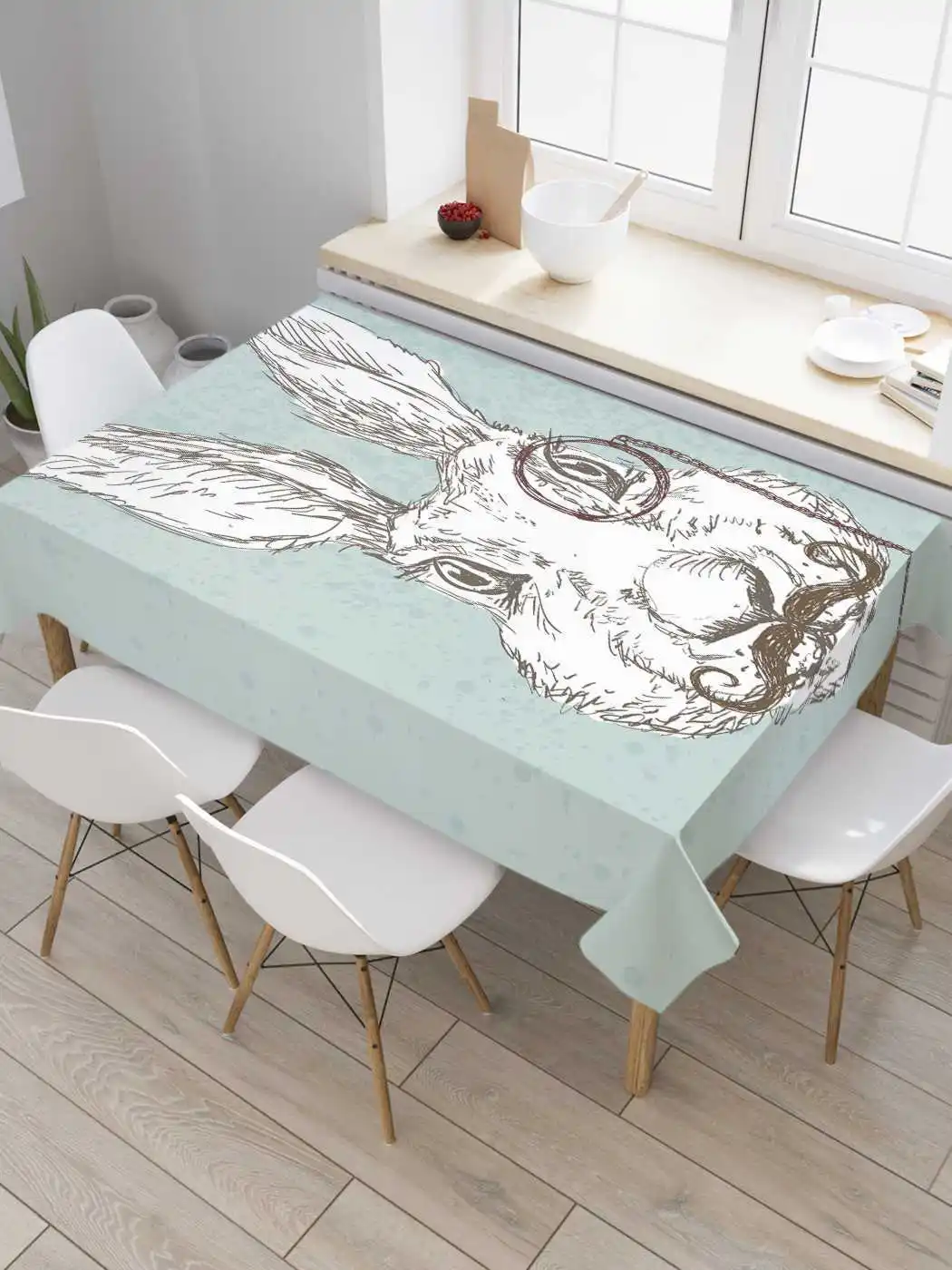 Скатерть прямоугольная на кухонный стол &quotЗаяц-джентльмен&quot из оксфорда 120x145 см