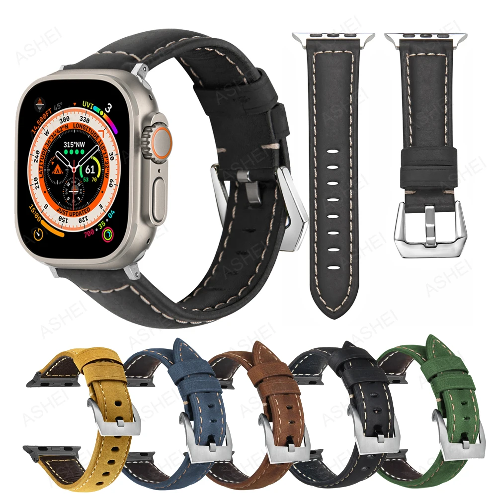 

Кожаный ремешок для apple watch Ultra 49 мм, браслет для iwatch se apple watch 8 7 45 мм 41 мм 6 se 5 4 44 мм 40 мм 3 42 мм 38 мм