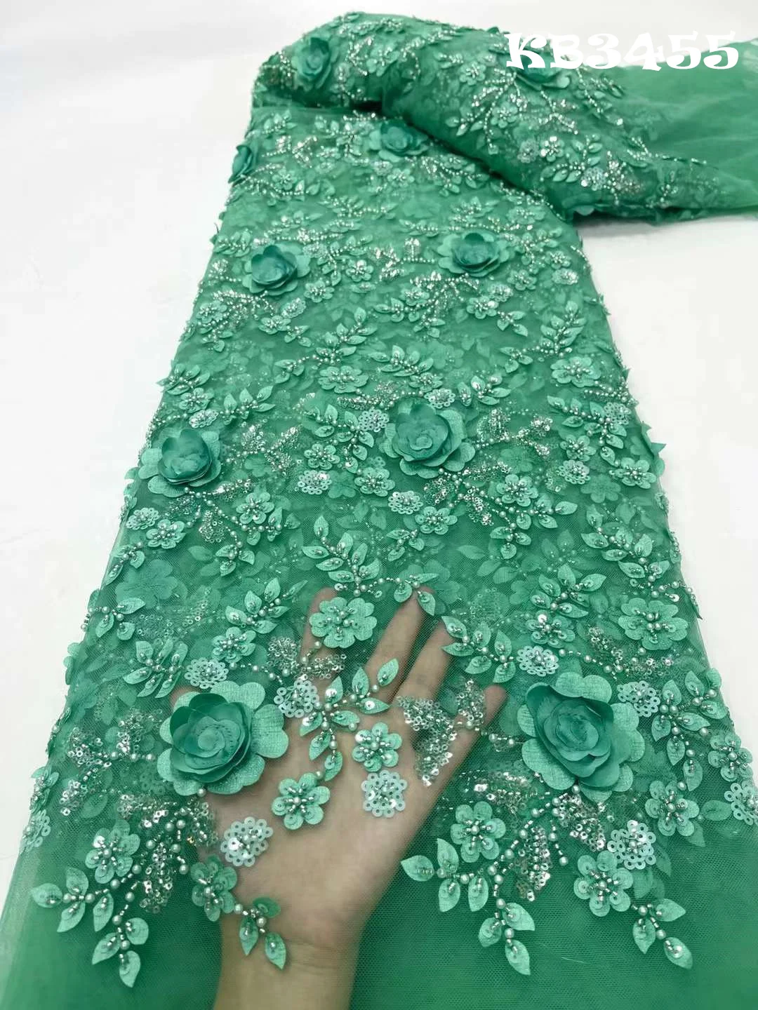 2024 розовый 3D цветок из бисера африканская вышивка ткань с бисером нигерийский