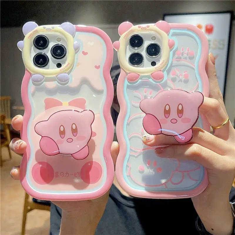 

Cute Kirby Anime iPhone bracket Phone case Kawaii Cartoon Anti slip All Inclusive Camera Protection Shockproof shell Girl Gifts