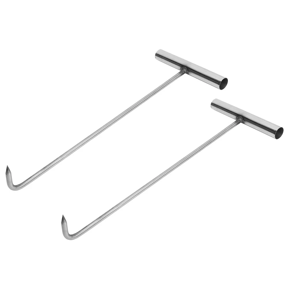 

2 Pcs T-hook Stainless Steel Rolling Doors Roll-up Hooks Hanging Heavy Duty Well Cover Lifter Manhole Tool Pull Roller Shutter
