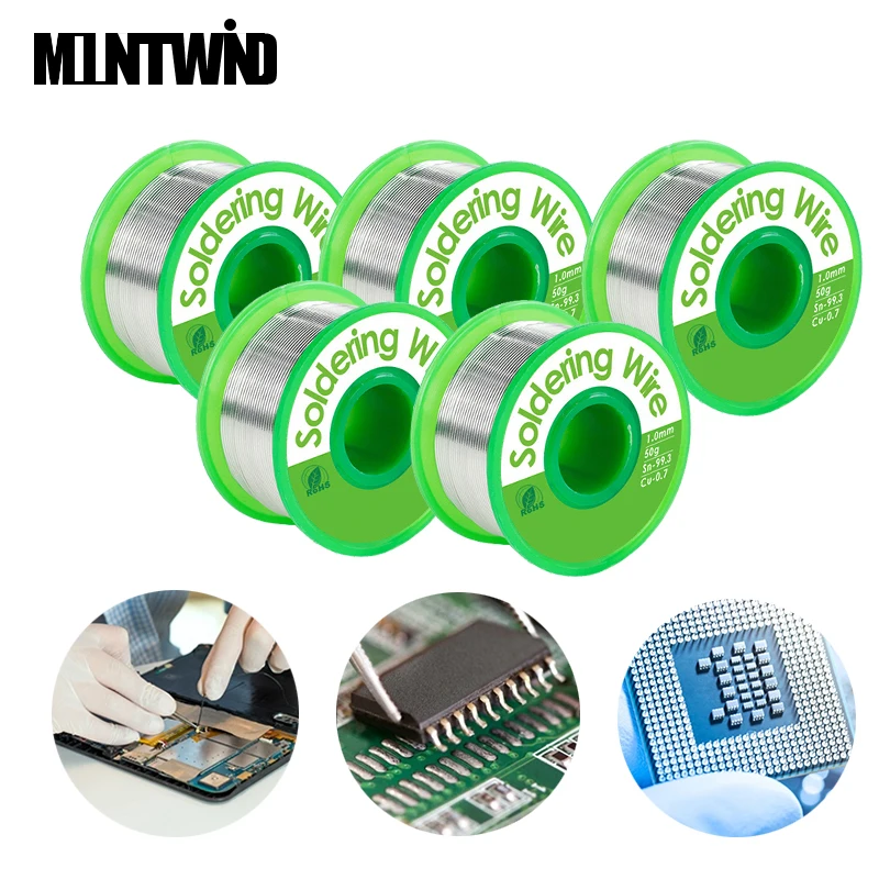 

MOUNTWIND Lead-Free Solder Wire Sn99.3Cu0.7 Tin Solder Wire 2.2% Rosin 0.5/0.8/1.0/1.2mm For Soldering BGA Repair PCB SMT SMD