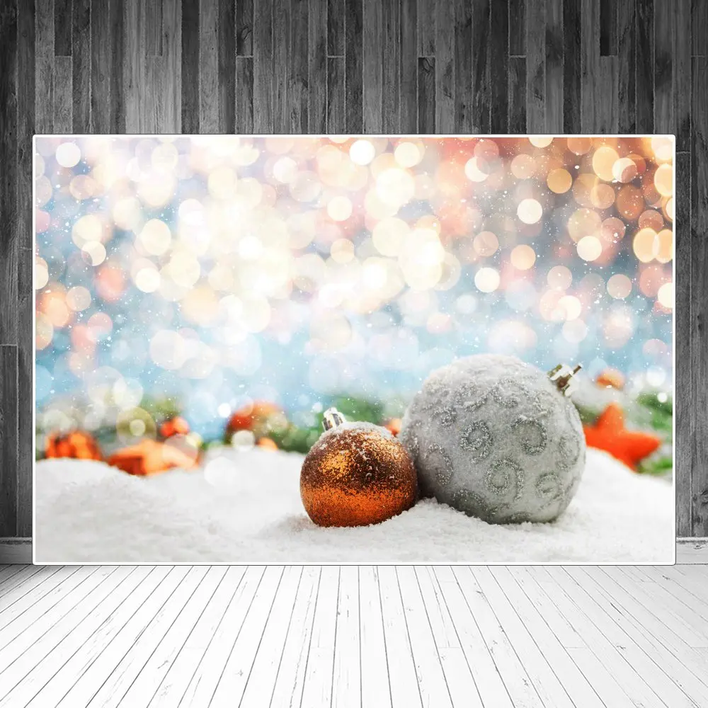 

Christmas Ball Light Bokeh Snow Photography Backdrops Custom Party Home Decoration Studio Photo Booth Photographic Backgrounds