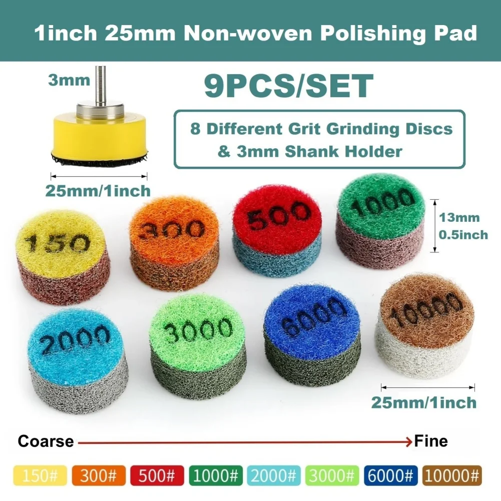 

1 дюйм, 25 мм, набор губчатых полировальных подушечек с хвостовиком 2,35 мм/3 мм, диск для влажной и сухой полировки для гранита, нефрита, жадеита, мрамора, бетона, камня