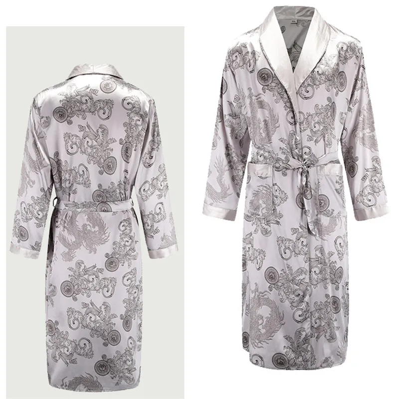 Men's Robe Nightgown Satin Kimono Bathrobe Casual Sleepwear Terry Dressing Gowns Men's Bathrobe For Home
